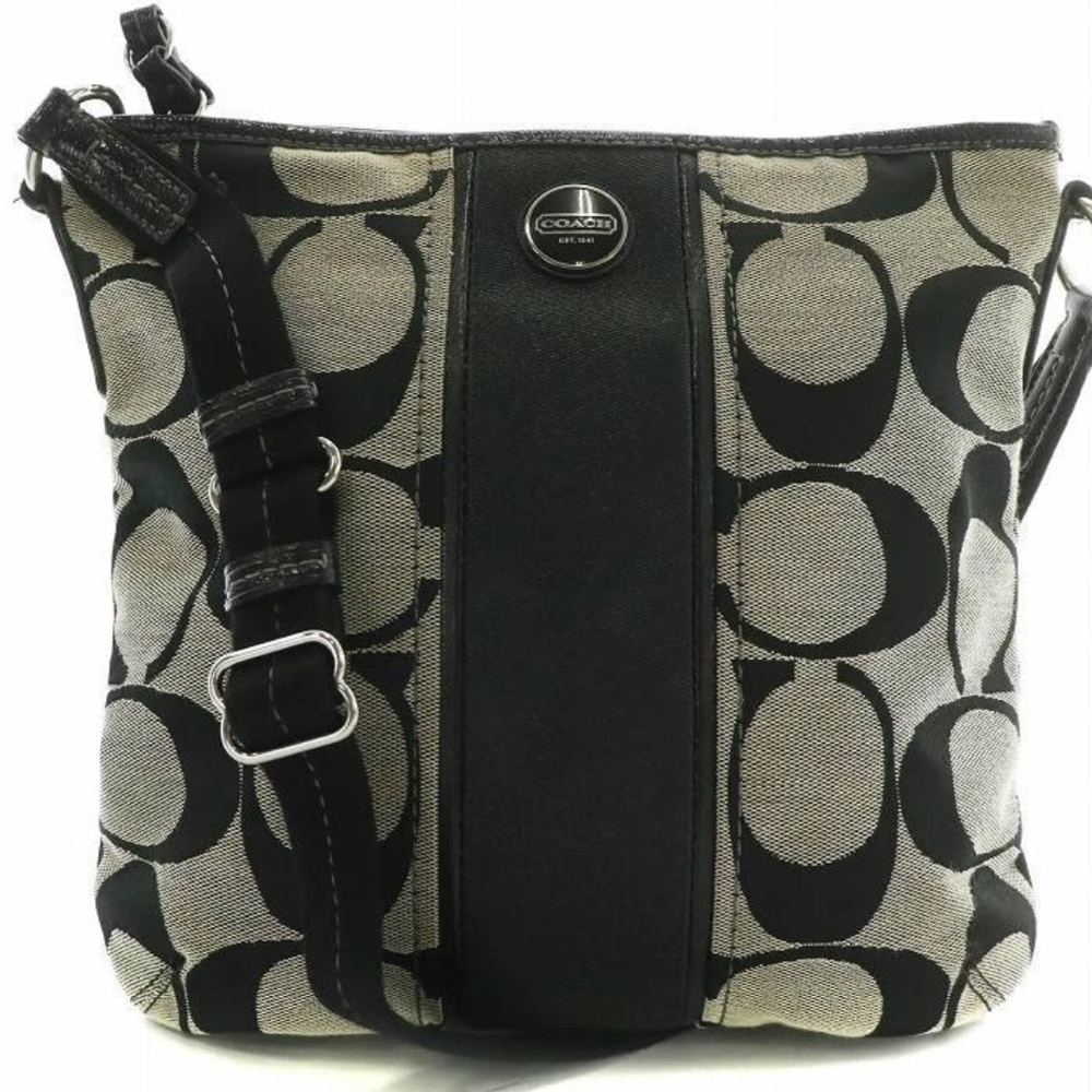 Coach Signature Canvas Stripe Crossbody Grey And  Black F21905